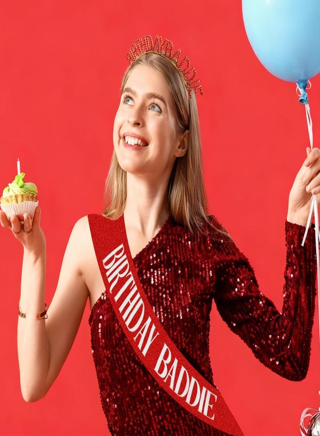 Canitor Birthday Baddie Sash Crown Set Birthday Gifts Party Favors Supplies Decorations & Accessories for Women Girl Adult Outfits Rhinestone Tiara Headband Soft Satin Sash - Image 3